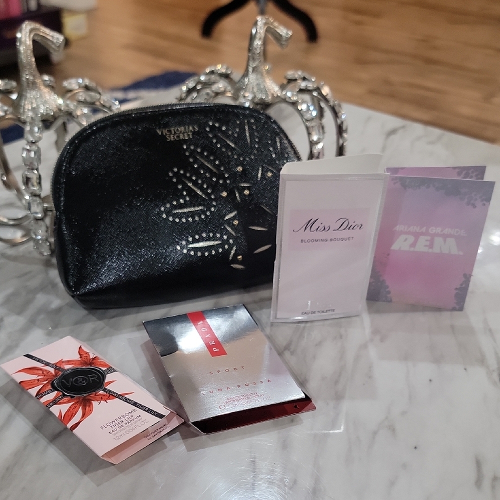 Victoria's Secret Black Studded Pouch With Samples